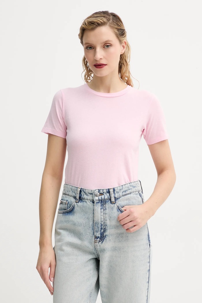 American Vintage tricou din bumbac uni roz GAMI21E25