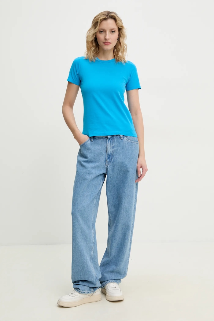 Bavlnené tričko American Vintage GAMI21E25 modrá SS25
