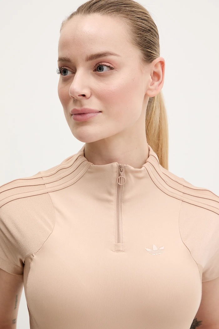 Тениска adidas Originals Zip Up Crop Top бежов JJ0916