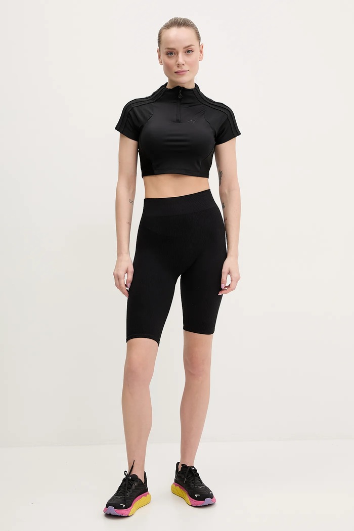 Μπλουζάκι adidas Originals Zip Up Crop Top JJ0917 μαύρο SS25
