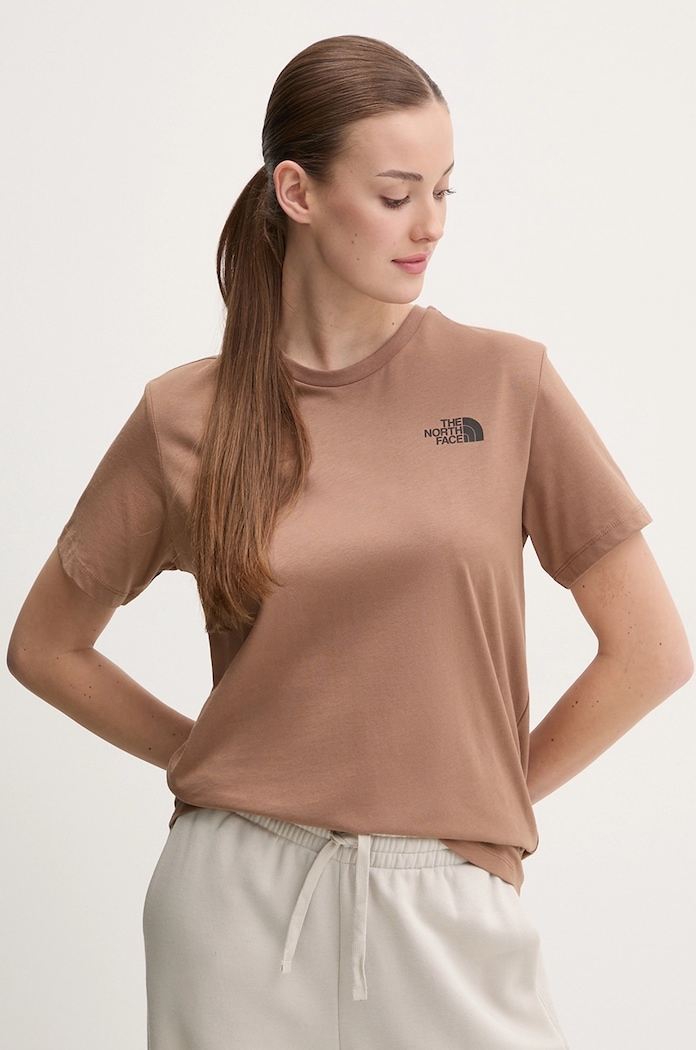 Βαμβακερό μπλουζάκι The North Face Box Relaxed στάμπα καφέ NF0A87NK6E11