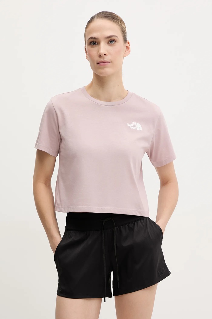 Tričko The North Face Simple Dome Cropped Slim potisk růžová NF0A87U40SO1