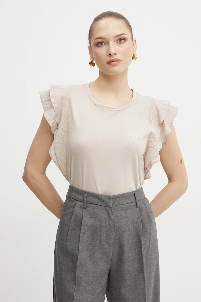 Liu Jo tricou din bumbac uni bej TA5178.J5904