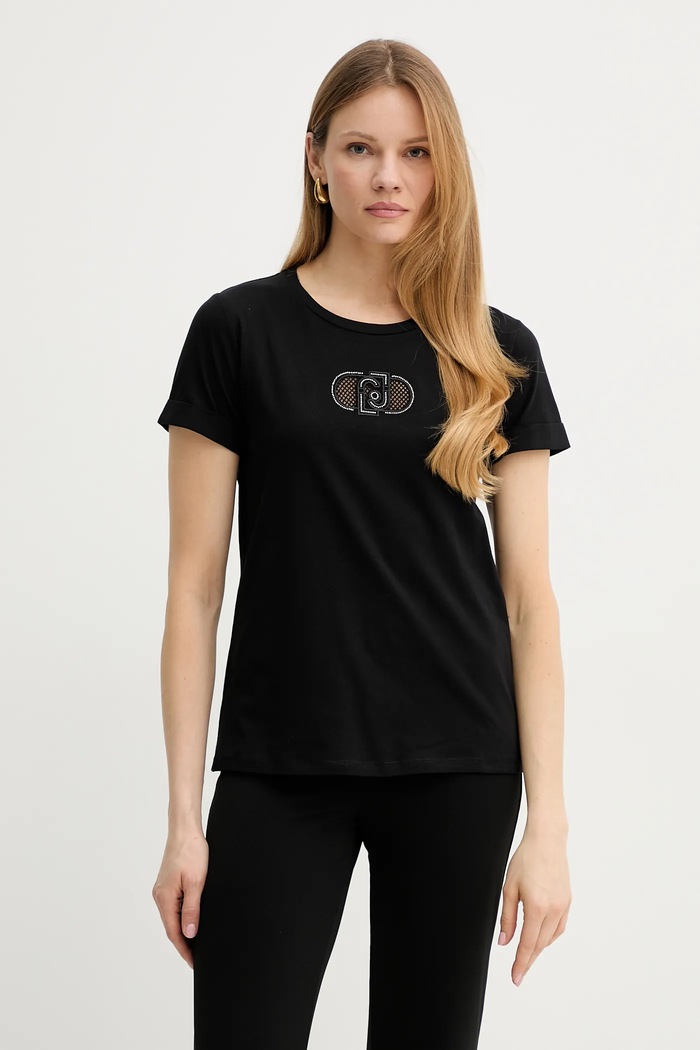 Liu Jo t-shirt bawełniany nadruk czarny TA5180.JS923