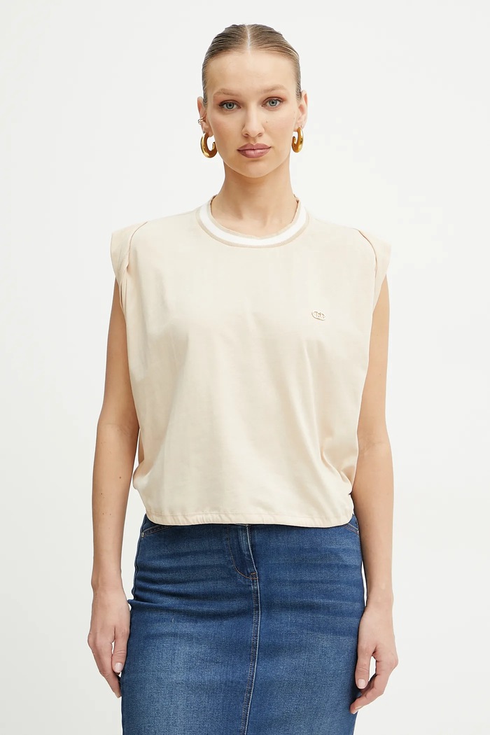 Liu Jo tricou din bumbac uni bej TA5273.J6308