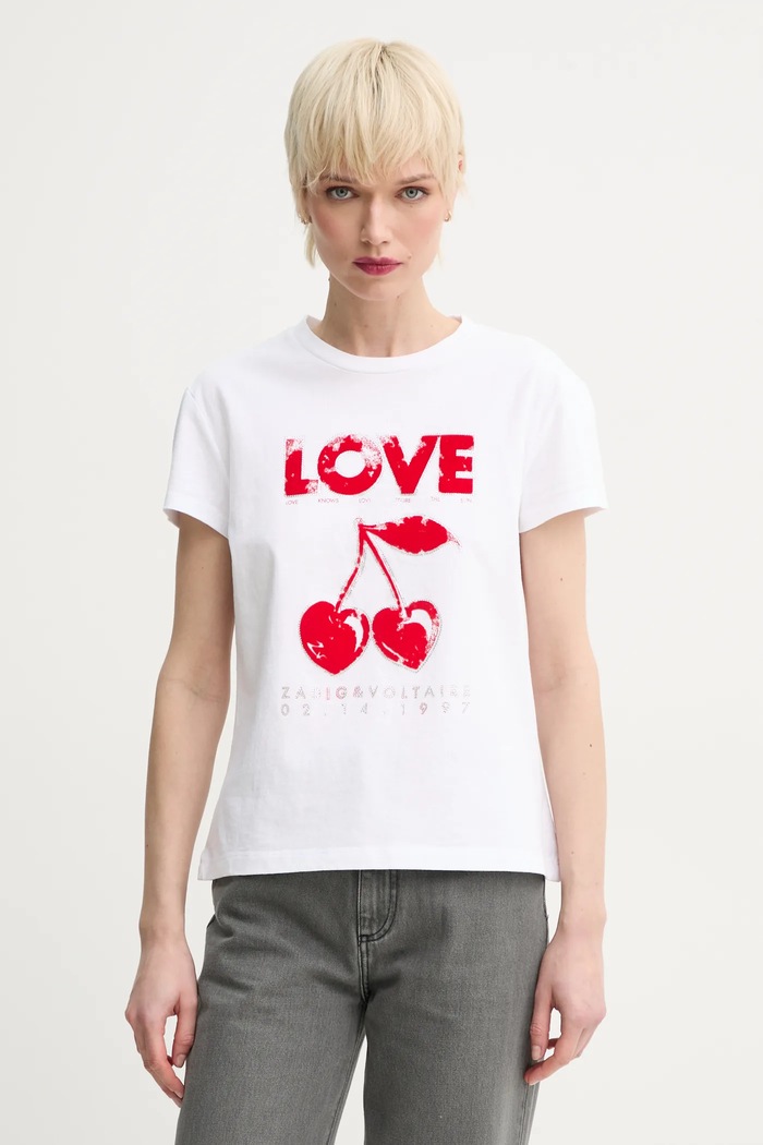 Bavlněné tričko ZADIG&VOLTAIRE potisk bílá JWTS02684.107