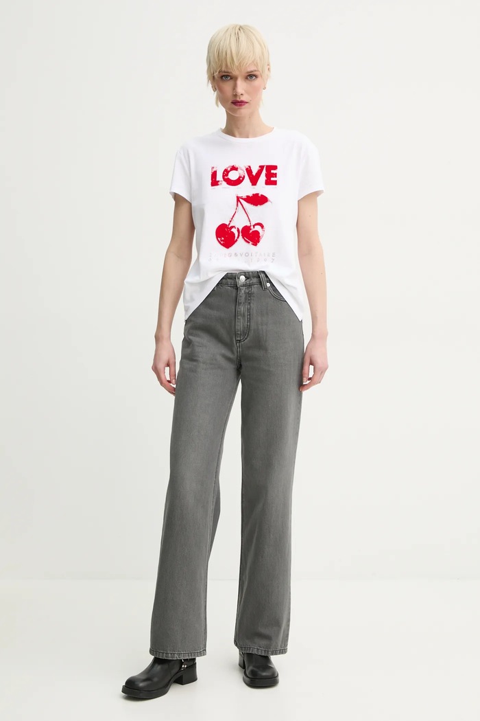 Bavlněné tričko ZADIG&VOLTAIRE JWTS02684.107 bílá SS25