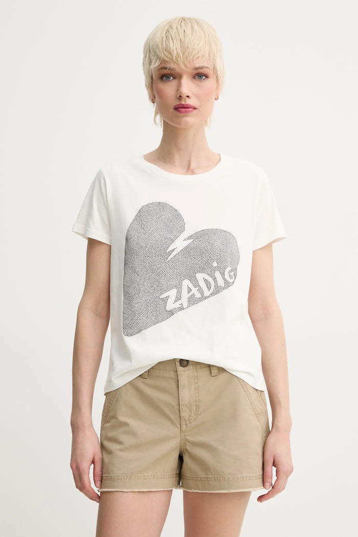 Bavlněné tričko ZADIG&VOLTAIRE nášivka béžová JWTS02782.103