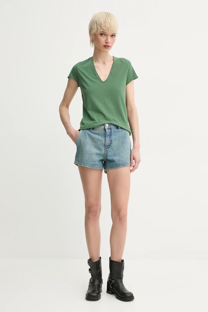 Bavlněné tričko ZADIG&VOLTAIRE JWTS02786.330 zelená SS25