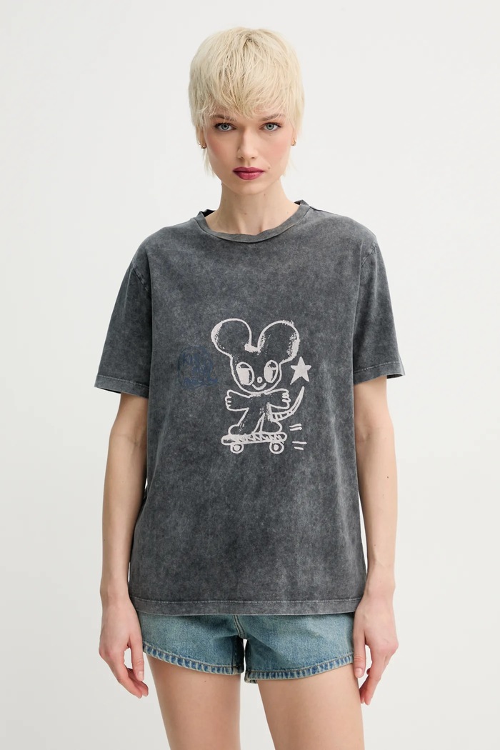 Bavlněné tričko ZADIG&VOLTAIRE kulatý šedá JWTS02805.21