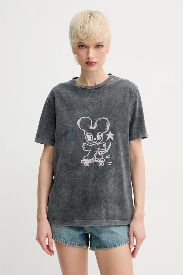 Bavlněné tričko ZADIG&VOLTAIRE kulatý šedá JWTS02805.21