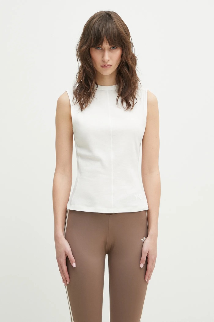 Бавовняний топ Y-3 Fitted Tank Top гладкий білий JM7856