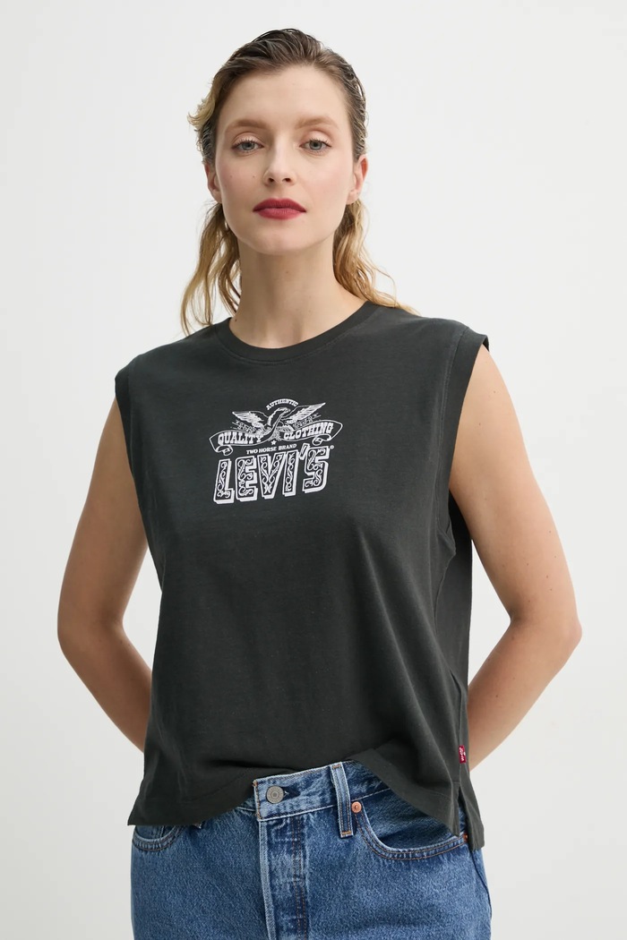 Bombažen top Levi's GR BOXY TANK Potisk siva 001MW