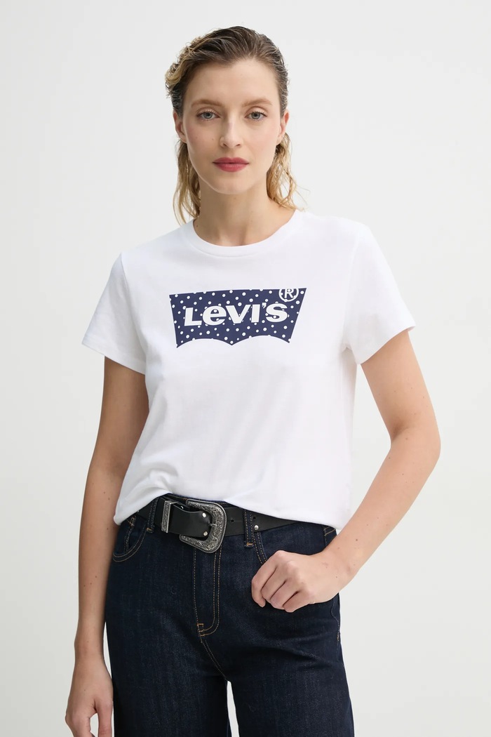Bavlnené tričko Levi's THE PERFECT TEE potlač biela 17369.