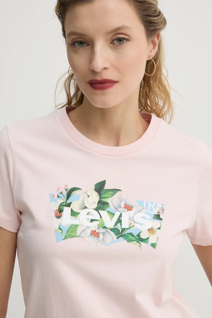 Bavlněné tričko Levi's THE PERFECT TEE potisk růžová 17369.