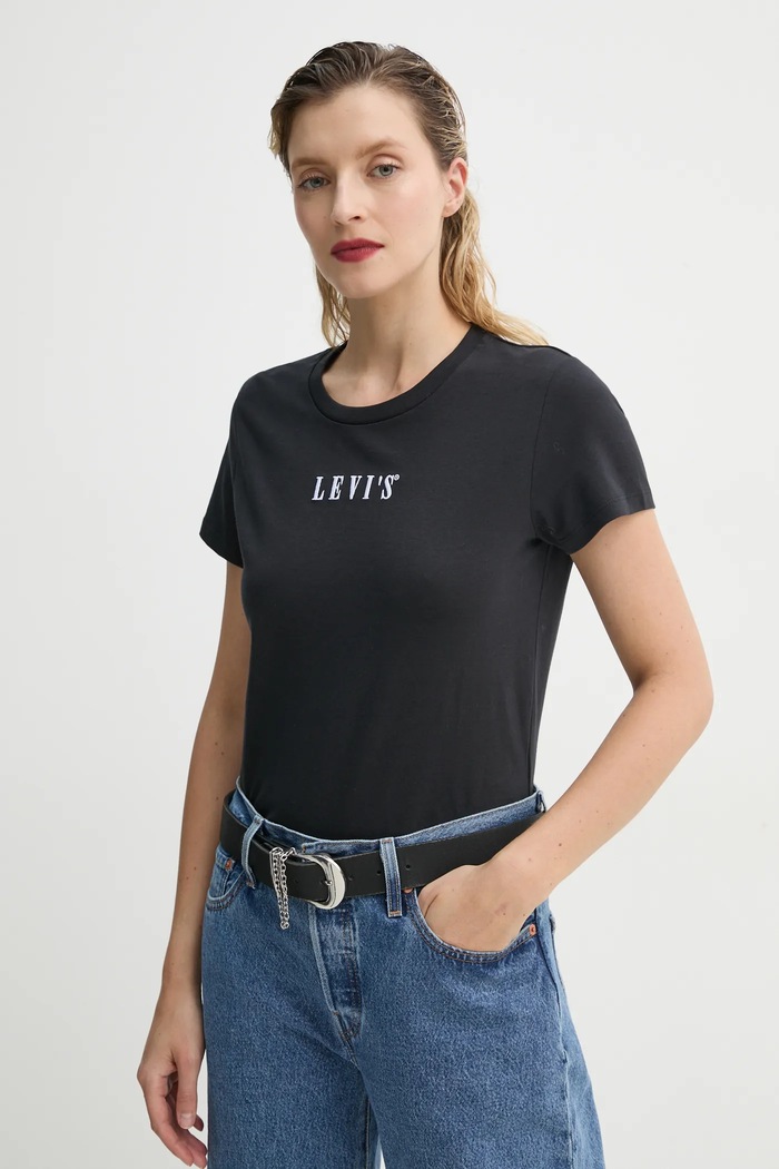 Bavlnené tričko Levi's THE PERFECT TEE potlač čierna 17369.