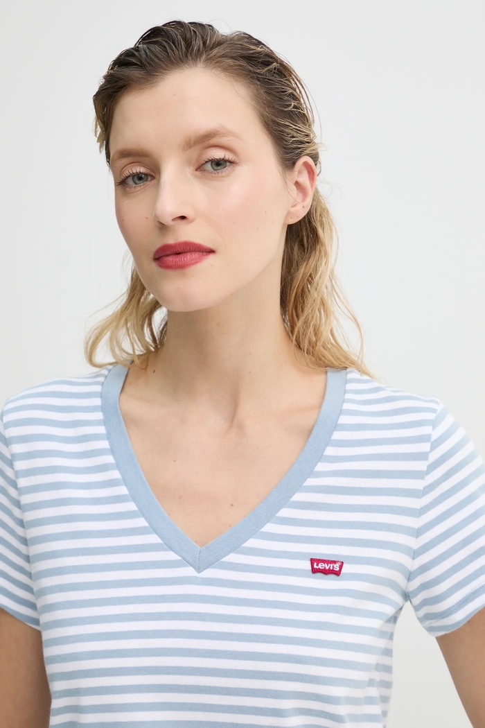 Levi's tricou din bumbac LSE_PERFECT VNECK albastru A3170