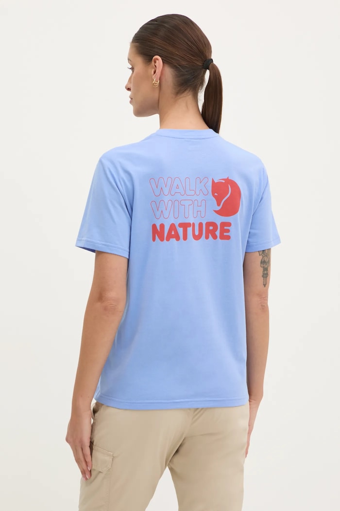 Fjallraven tricou sport Walk With Nature print albastru F14600171