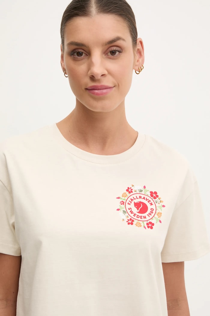 Fjallraven t-shirt Fjällblomster beżowy F14600213