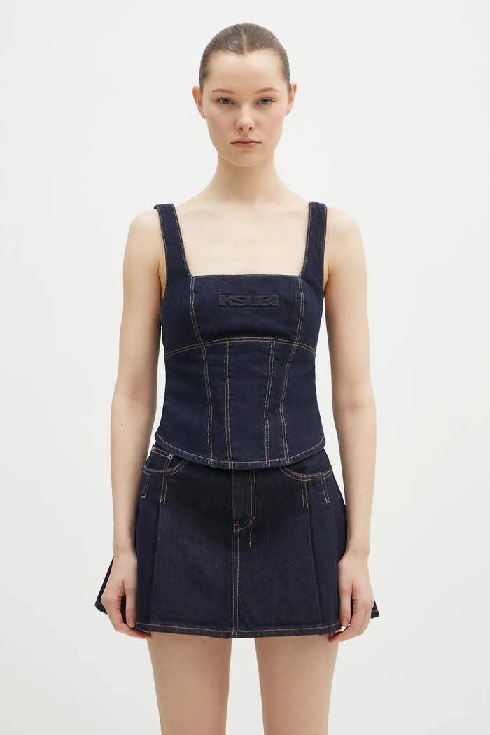 Riflová blúzka KSUBI Hera Bustier Zenith Pop slim tmavomodrá WPS25FT005