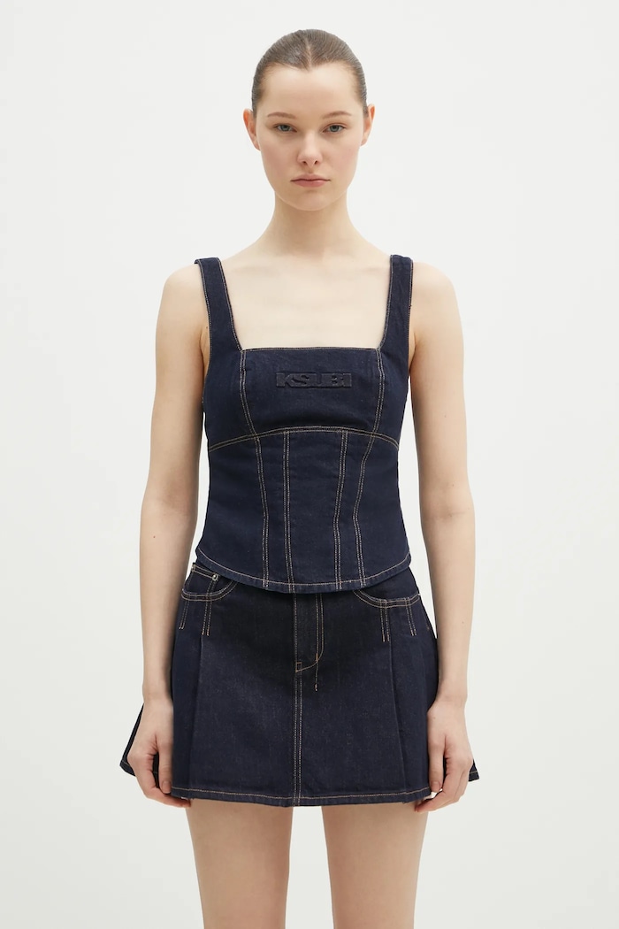 Riflová blúzka KSUBI Hera Bustier Zenith Pop slim tmavomodrá WPS25FT005