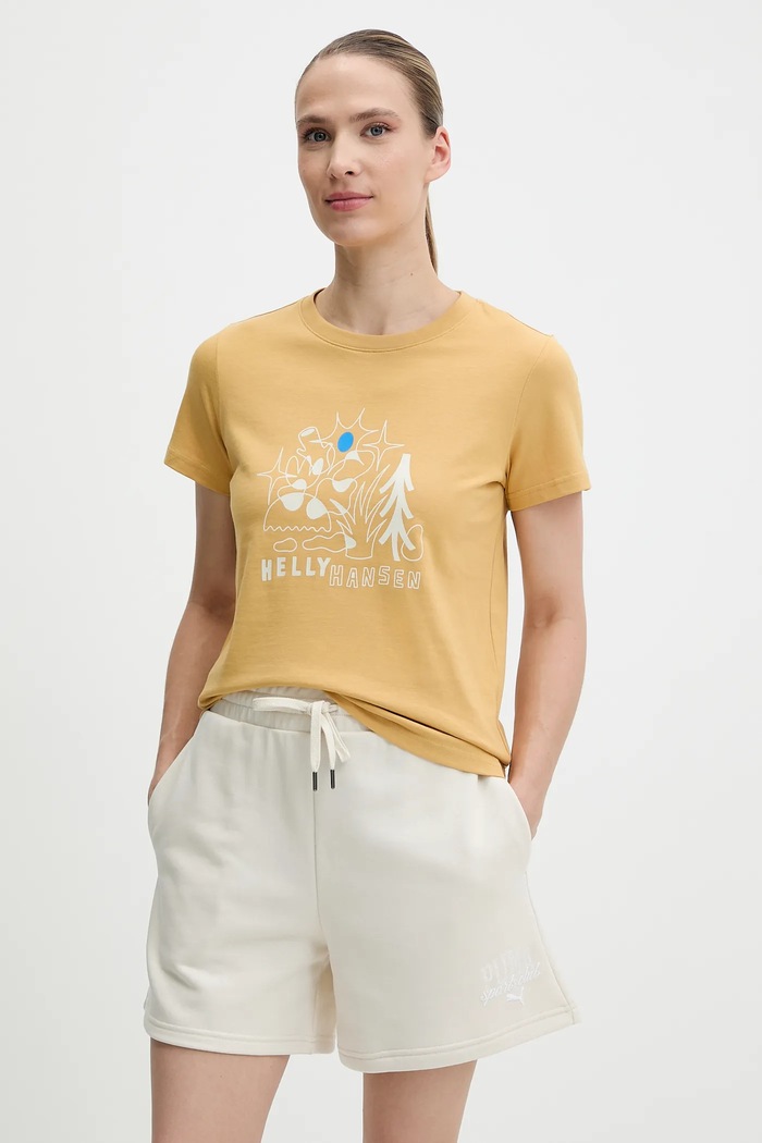Helly Hansen t-shirt bawełniany MASSIF GRAPHIC nadruk żółty 54595