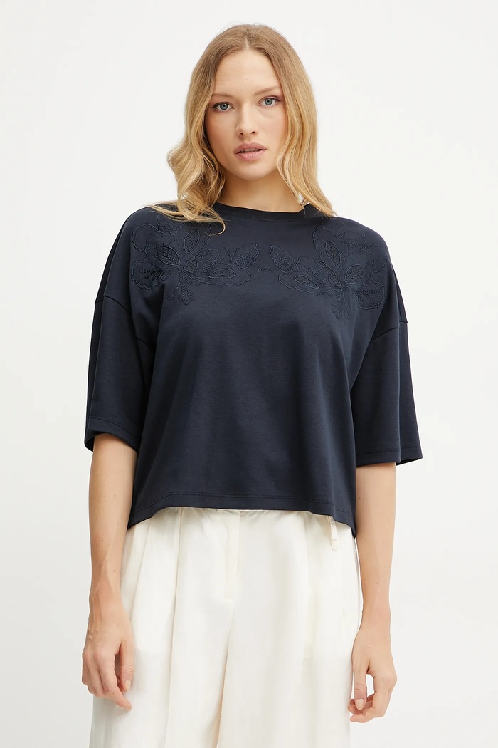 BOSS tricou din bumbac flori bleumarin 50541328