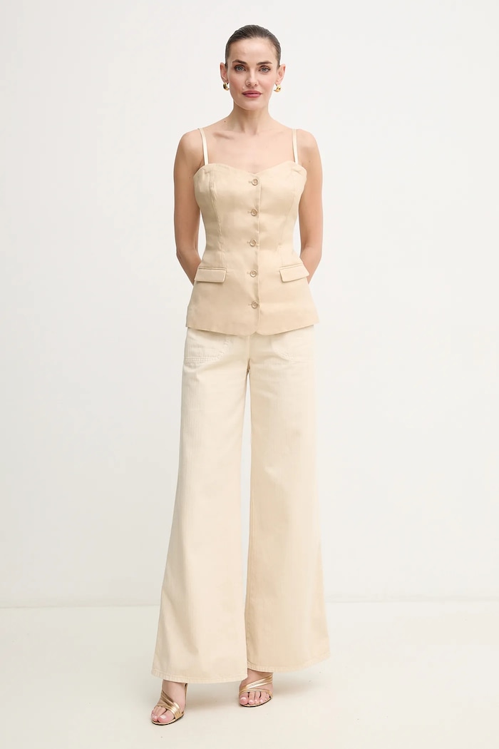 Lněná halenka Guess ISABEAU W5GH0L.WH5L2 béžová SS25