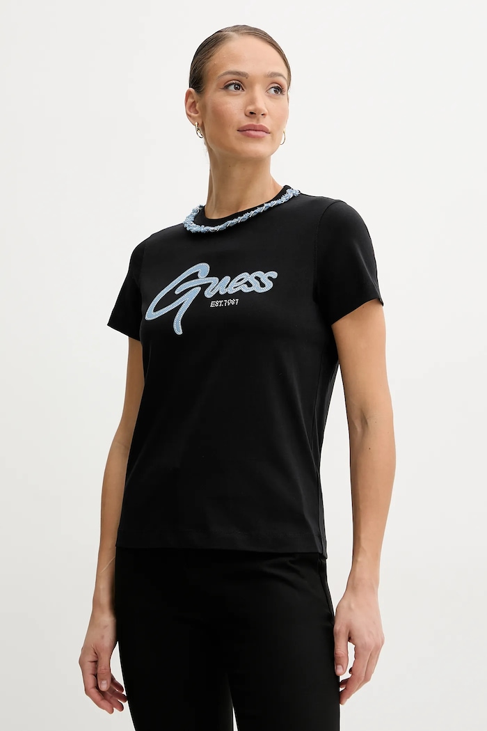 Guess tricou din bumbac imprimeu negru W5GI03.I3Z14