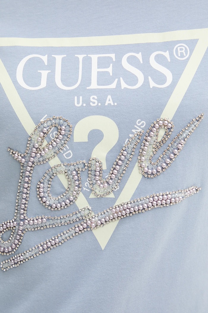 Βαμβακερό μπλουζάκι Guess μπλε W5GI05.I3Z14
