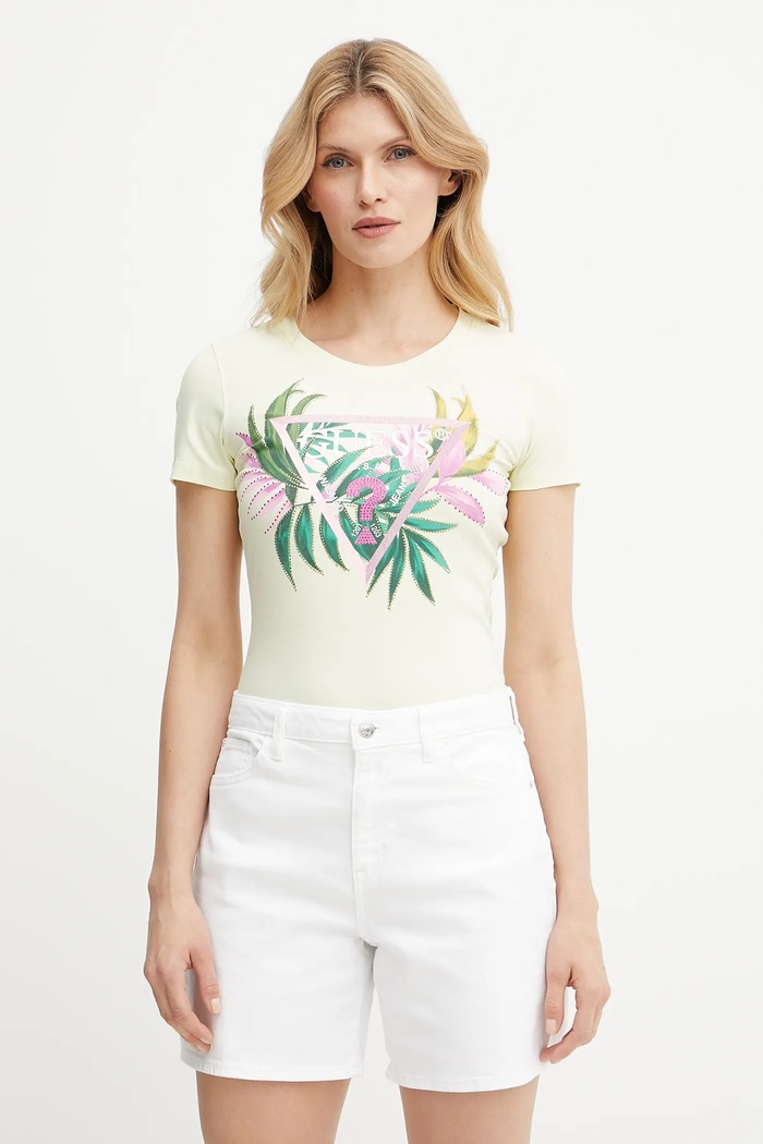 Guess t-shirt elasztánnal sárga W5GI07.J1314