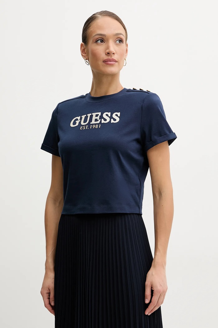Βαμβακερό μπλουζάκι Guess βαμβάκι σκούρο μπλε W5GI15.K8FQ4