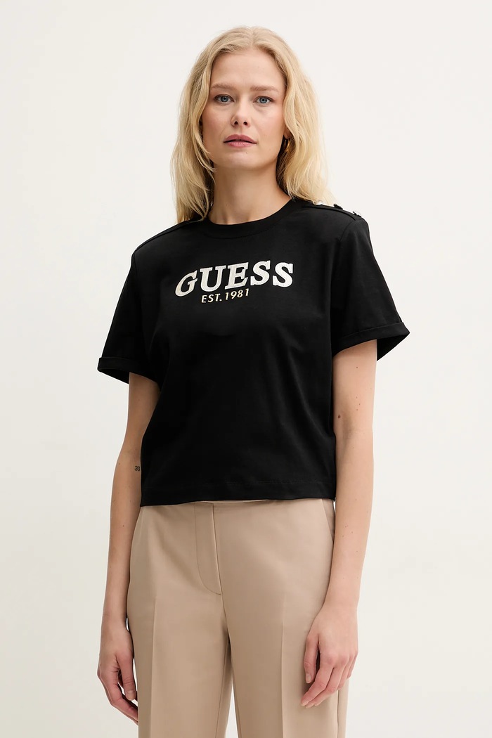 Βαμβακερό μπλουζάκι Guess βαμβάκι μαύρο W5GI15.K8FQ4