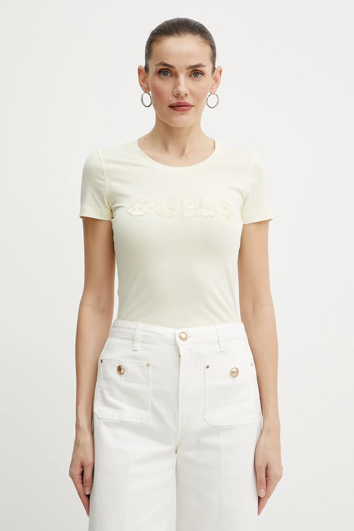 Guess t-shirt elasztánnal sárga W5GI17.J1314