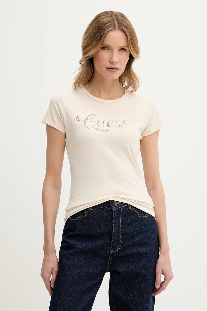 Guess t-shirt elasztánnal bézs W5GI47.KA0Q1