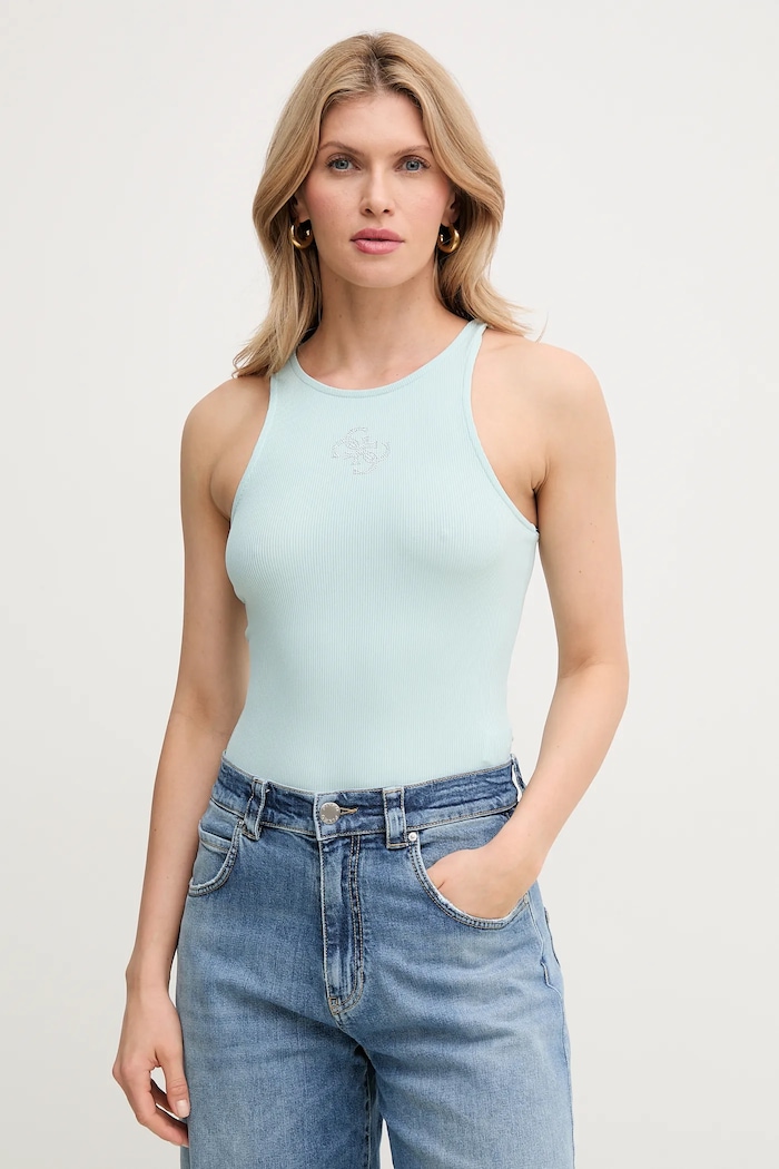 Guess top GUENDALINA z elastanem turkusowy W5GP57.KCV52