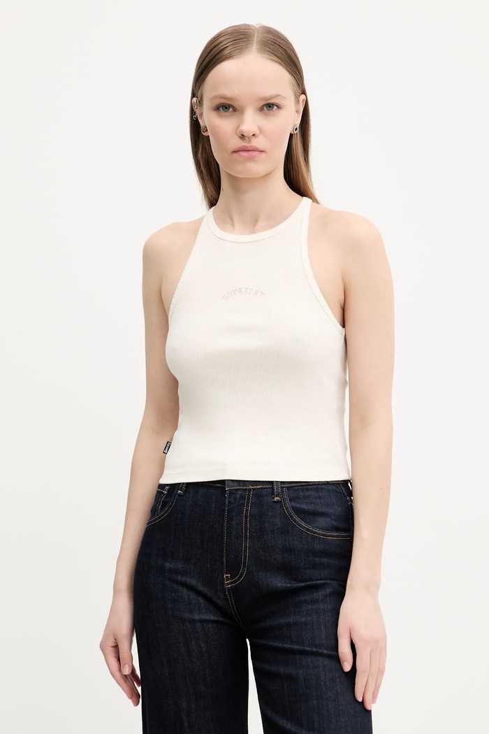 Pamučni top Superdry pamuk bež W6012145A.8ML