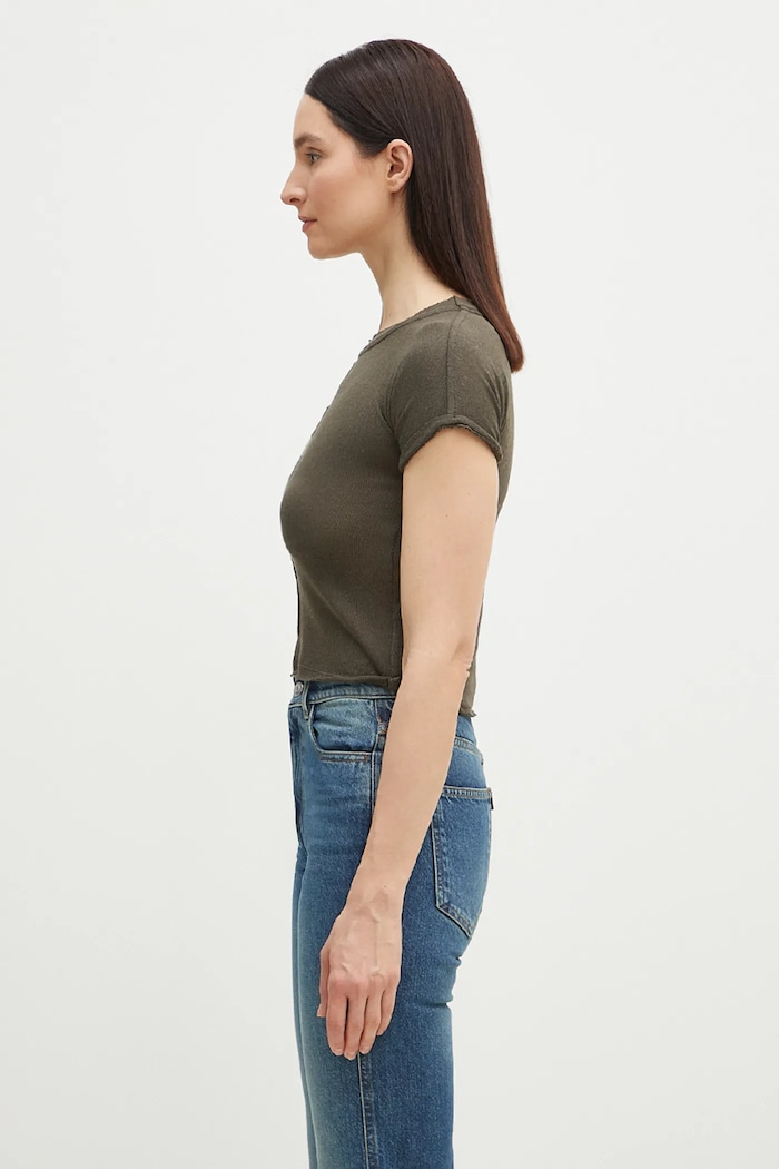 Tričko s příměsí lnu Ottolinger Deconstructed Linen 105.101106.01 zelená SS25