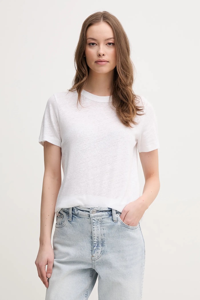 Calvin Klein t-shirt lniany regular biały K20K208248