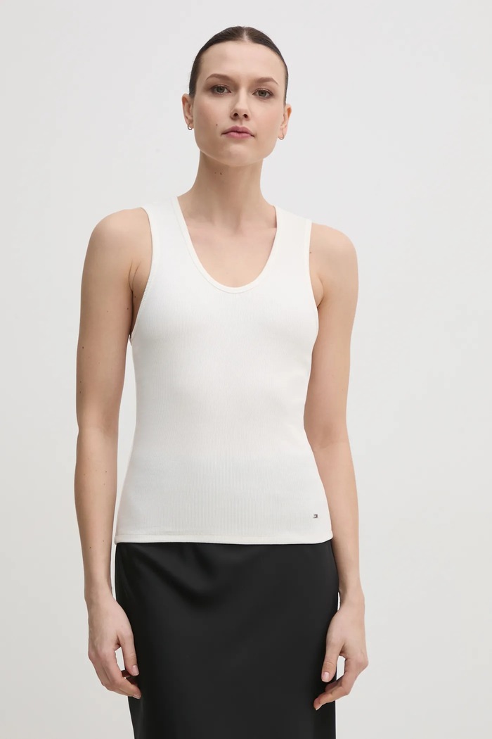 Top Tommy Hilfiger bez uzorka bež WW0WW44572