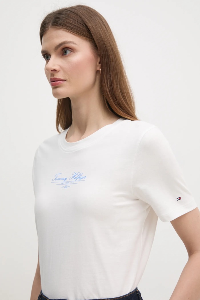 Bavlněné tričko Tommy Hilfiger bílá WW0WW45428