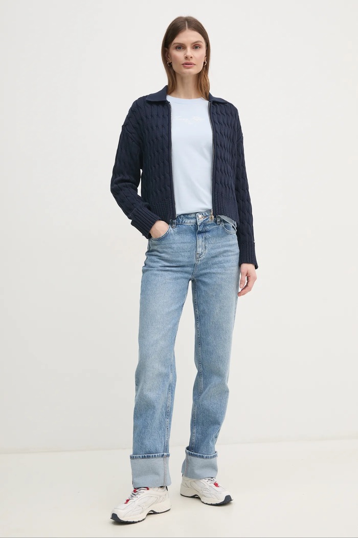 Bavlněné tričko Tommy Hilfiger WW0WW45428 modrá SS25