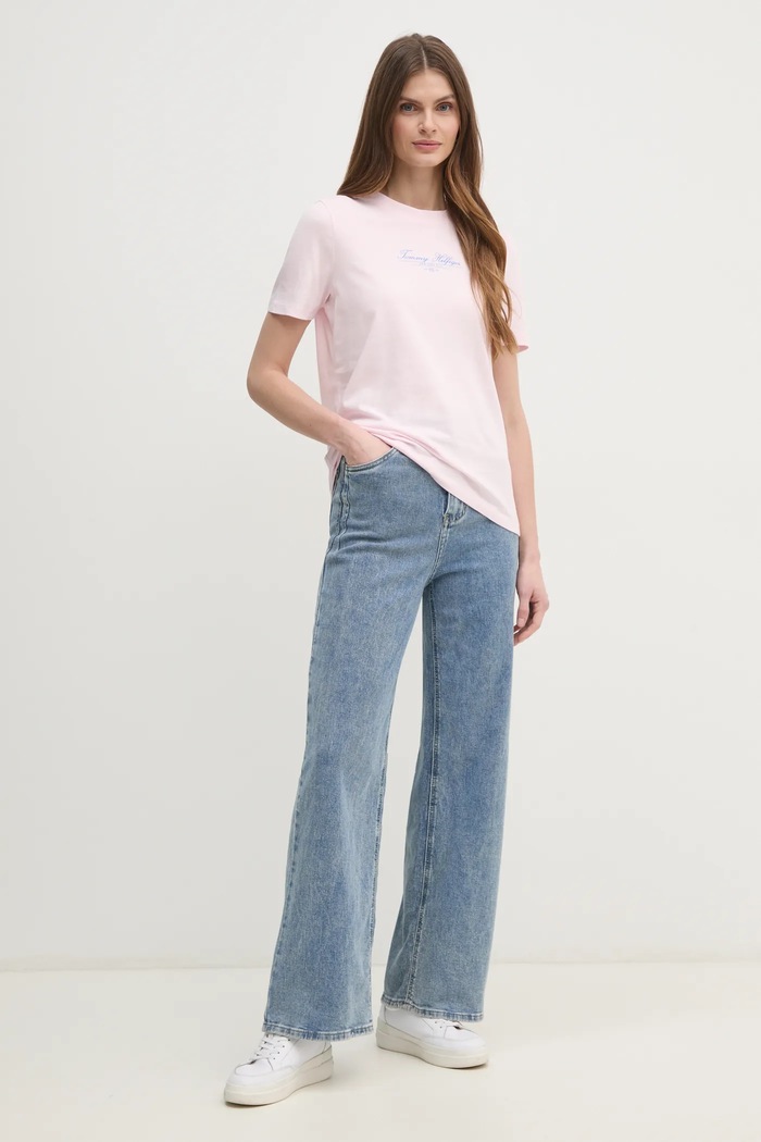 Bavlněné tričko Tommy Hilfiger WW0WW45428 růžová SS25
