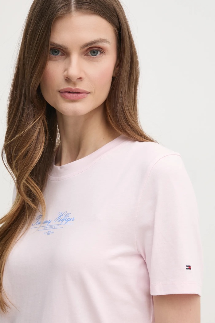 Bavlněné tričko Tommy Hilfiger WW0WW45428 růžová