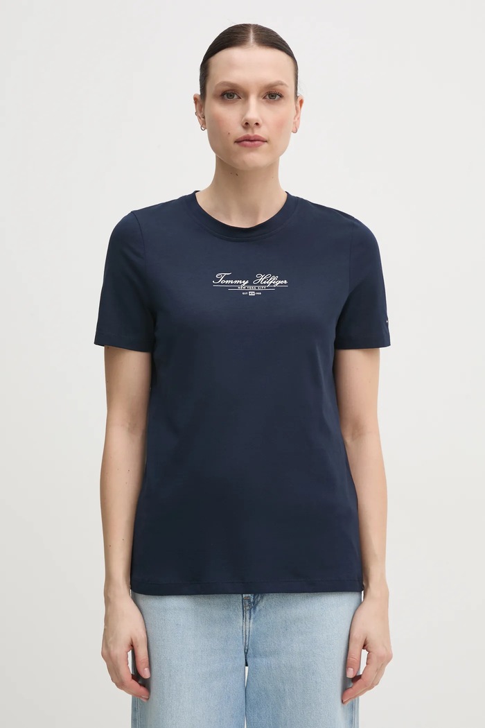 Bavlněné tričko Tommy Hilfiger potisk námořnická modř WW0WW45428