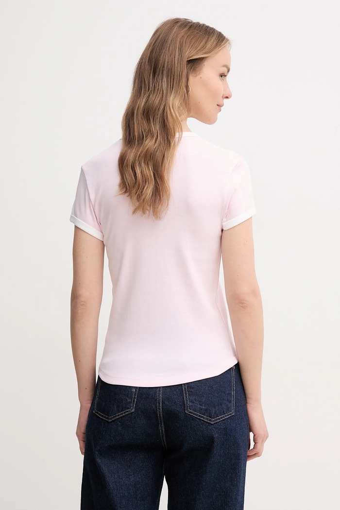 Βαμβακερό μπλουζάκι Tommy Hilfiger WW0WW44581 ροζ SS25