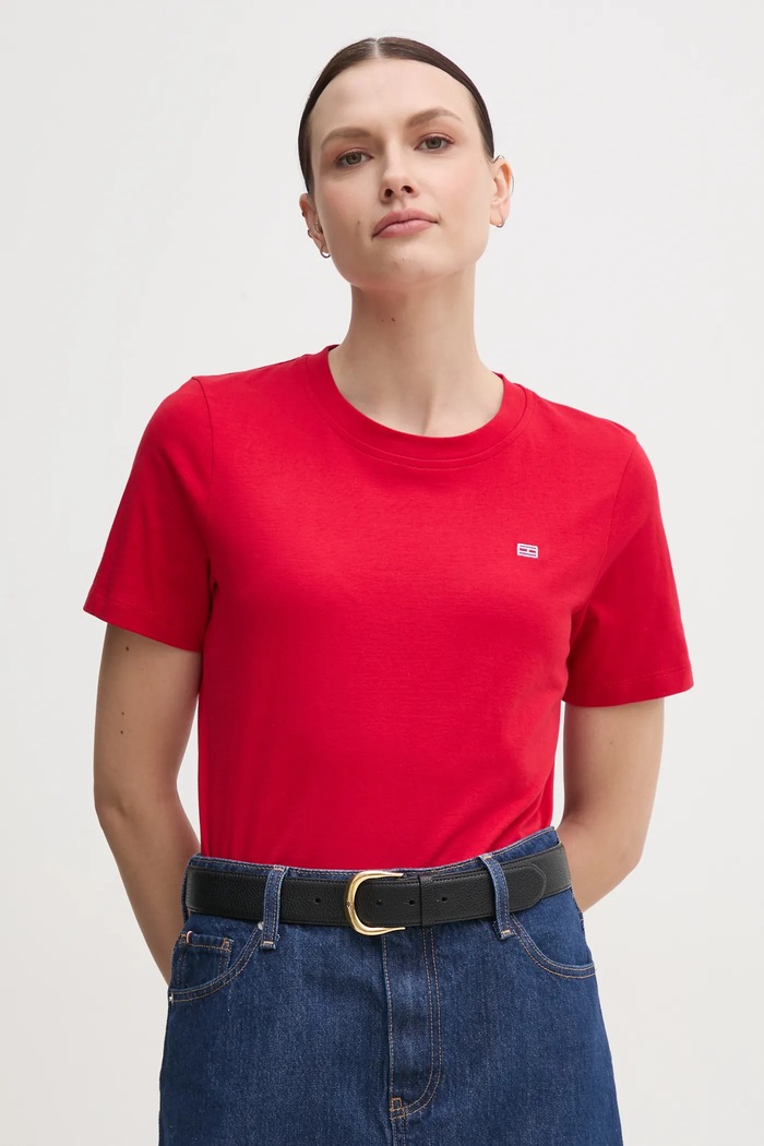 Tommy Hilfiger tricou din bumbac uni rosu WW0WW45522