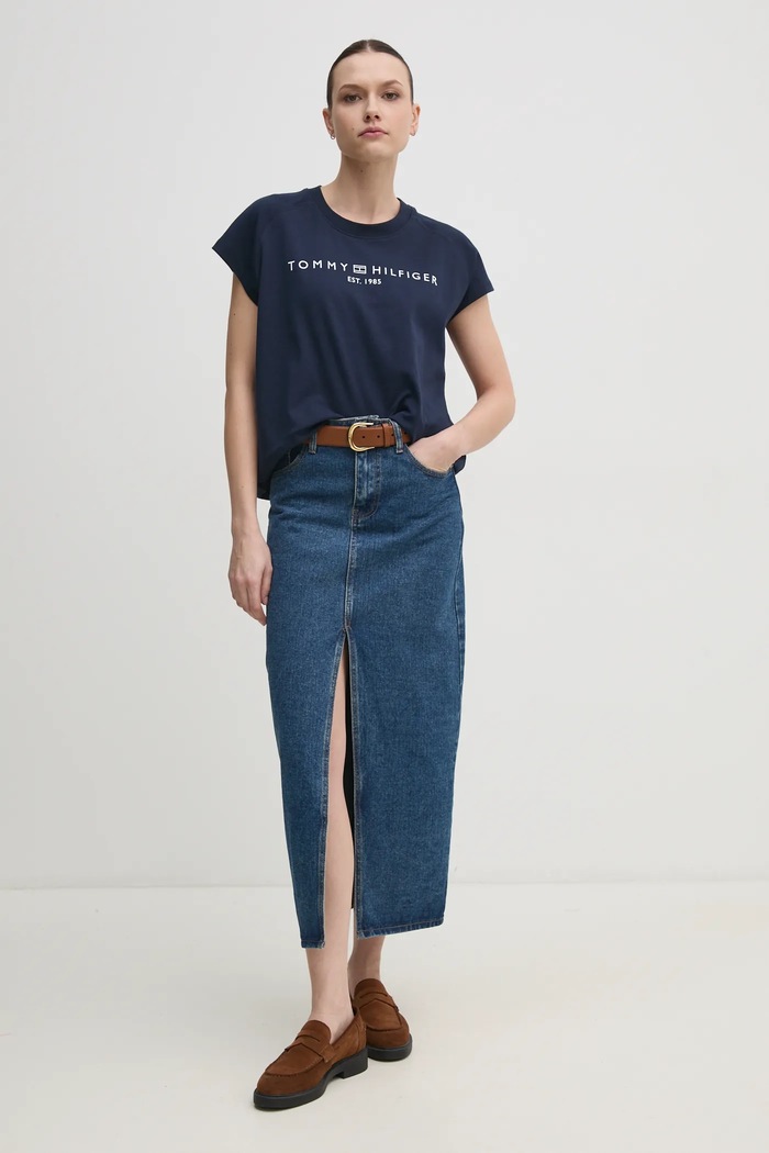 Tommy Hilfiger pamut póló WW0WW46113 sötétkék SS25