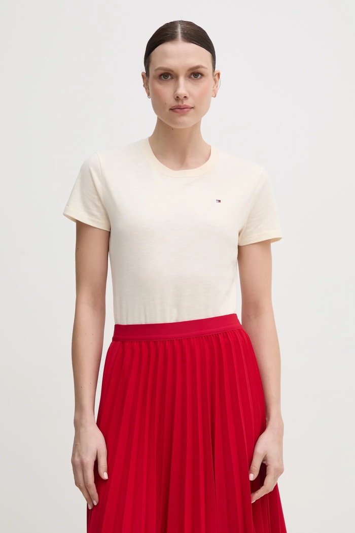 Tommy Hilfiger t-shirt bawełniany bawełna beżowy WW0WW44433