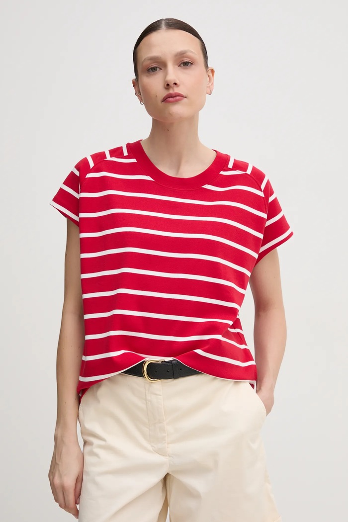 Bavlněné tričko Tommy Hilfiger kulatý červená WW0WW44544